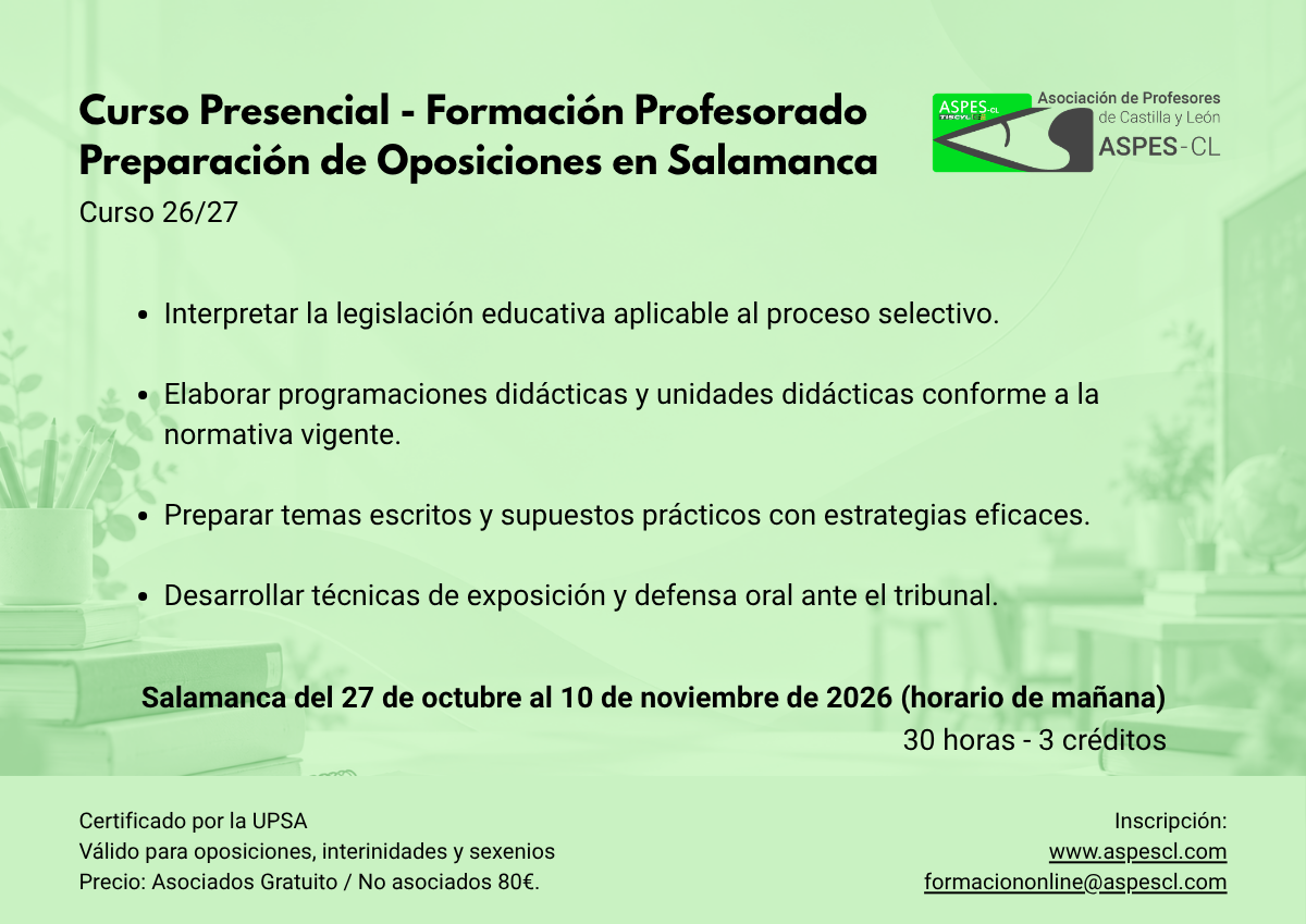 Curso Presencial. Preparación de Oposiciones en Salamanca 2026-2027
